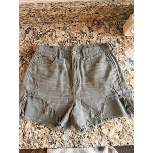 American Eagle Distressed High Waisted Shorts Olive Green Cotton Size 8